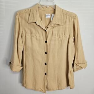 Emma James Gold Women's Top Blouse 3/4 Cuffed Sleeve Size 16 Linen Blend